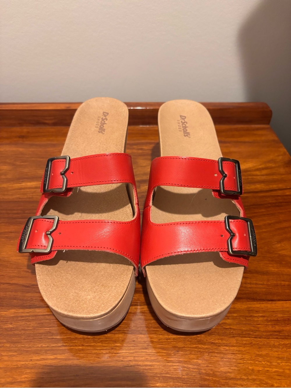 Dr. Scholl's Red Double-Strap Slide Sandals with Buckles